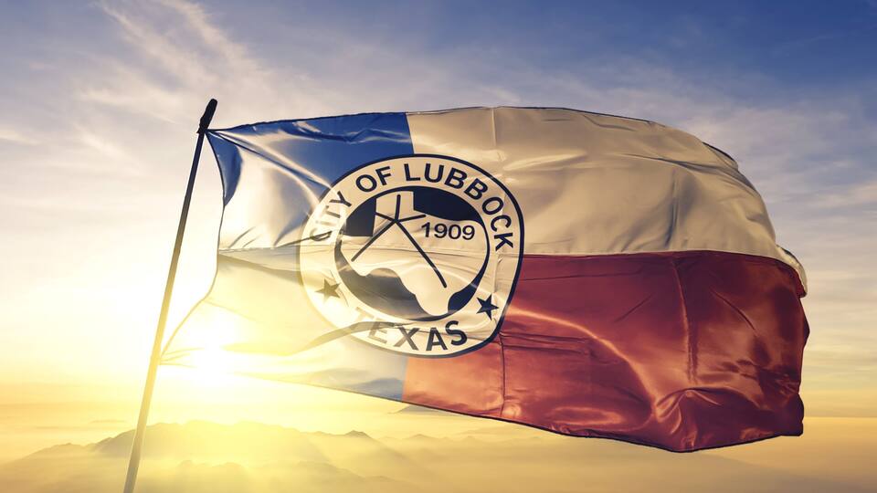 Lubbock of Texas of United States flag waving on the top