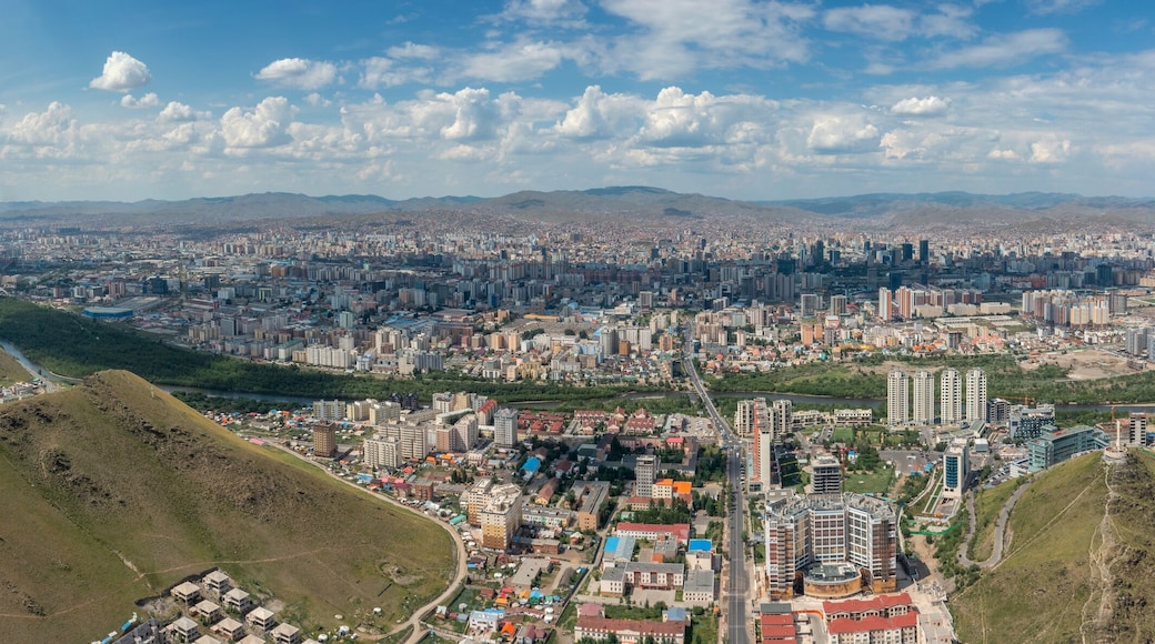Aerial panorama view of Ulaanbaatar city and Memorial on Zaisan Tolgoi, Mongolia