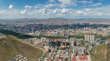 Aerial panorama view of Ulaanbaatar city and Memorial on Zaisan Tolgoi, Mongolia