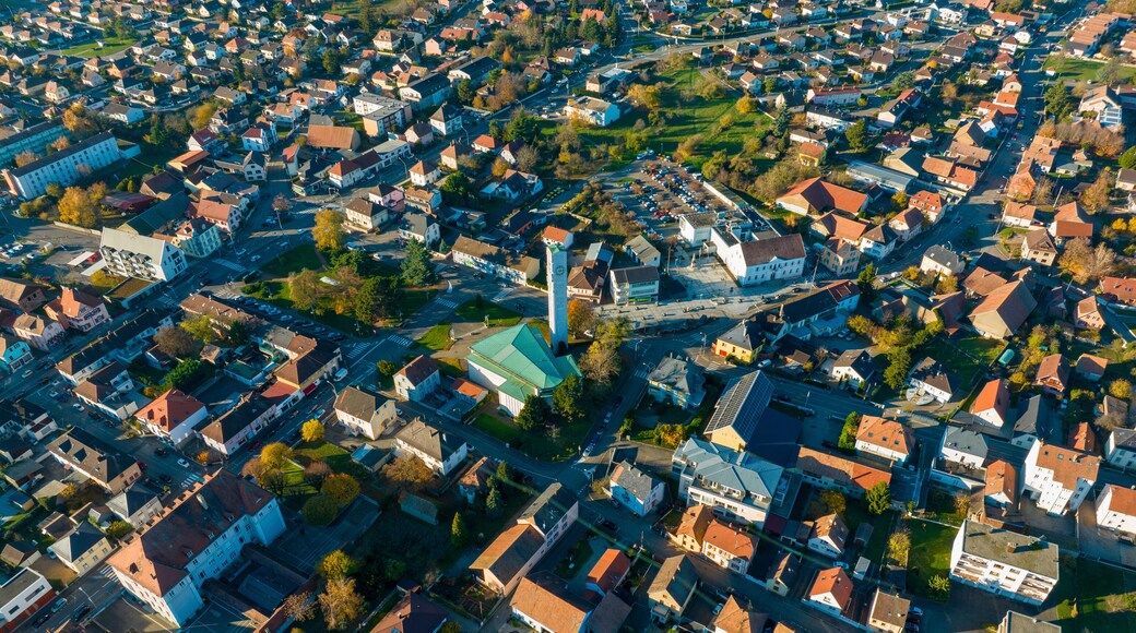 Aerial view of residential area Kingersheim, Mulhouse, Alsace, France.