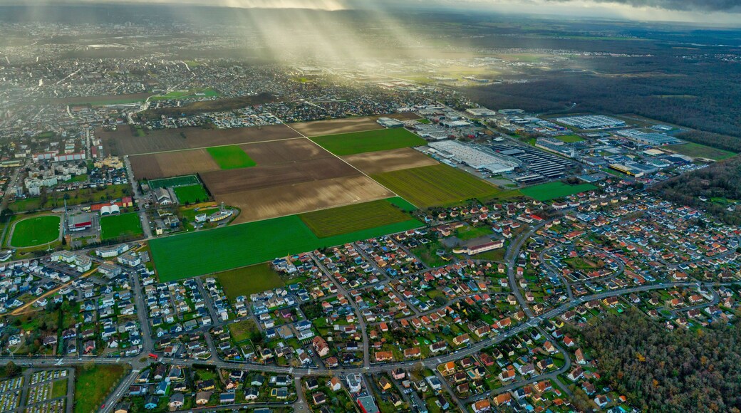 Aerial view of residential area Kingersheim, Mulhouse, Alsace, France.