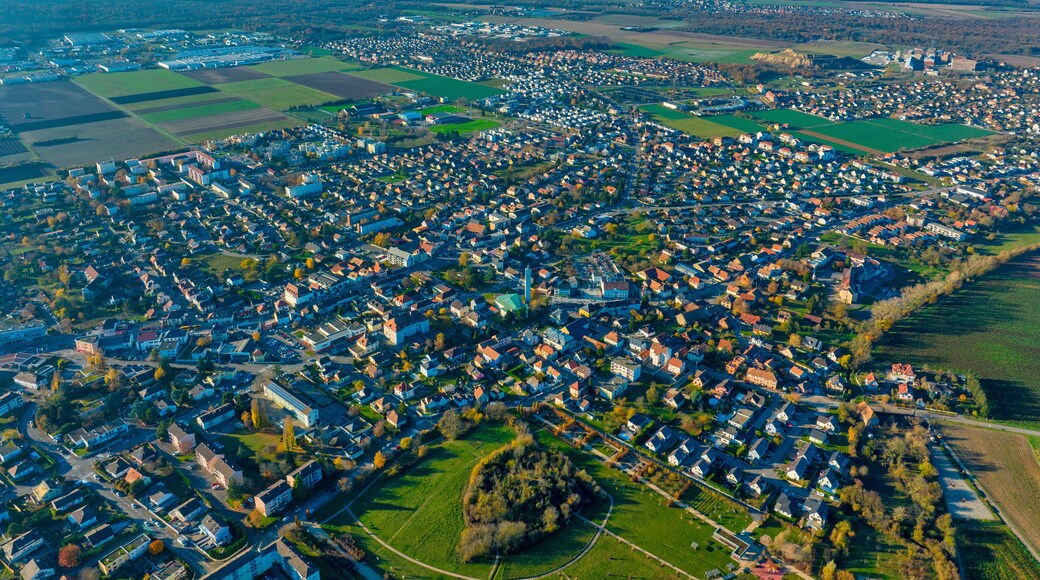 Aerial view of residential area Kingersheim, Mulhouse, Alsace, France.