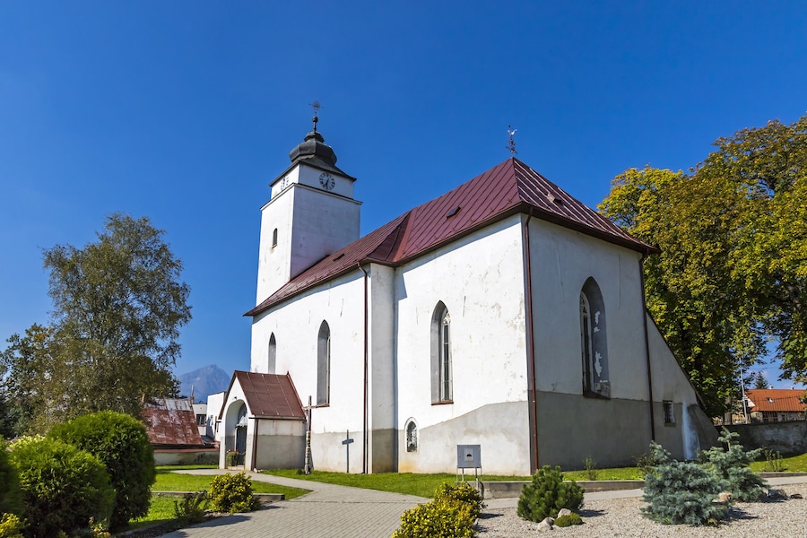 Church of St.Andrew (Slovak: Kostel sv.Ondreje Apostola) in Velky Slavkov, Slovakia. Located in the middle of the village against the municipal office. Built in 13-14 centuries in Early-Gothic style