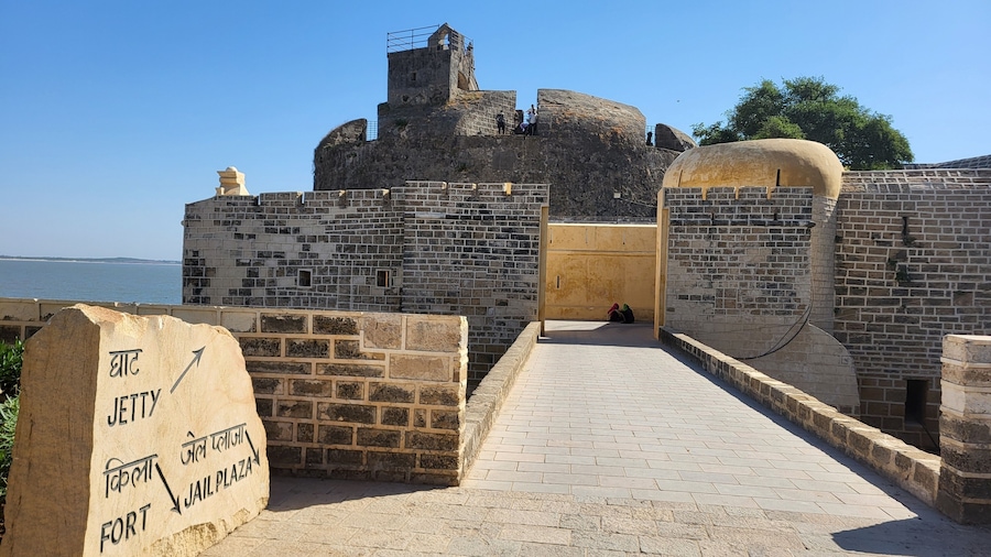 Diu, Dadra and Nagar Haveli and Daman and Diu India - Feb 23 2024: Diu fort - Built in the 16th century by the Portuguese, this sandstone fort features a lighthouse and 3 churches.