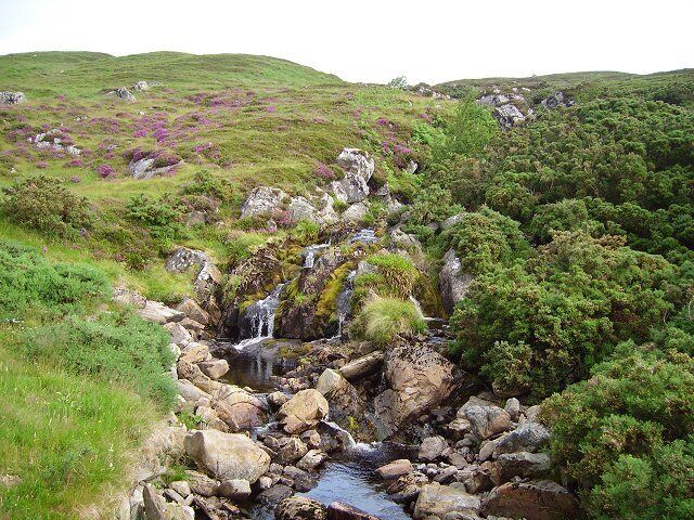 Allt Riabhach. Burn falling to Glen Alladale.