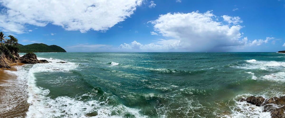 Wide angle view of beach in Manauabo PR