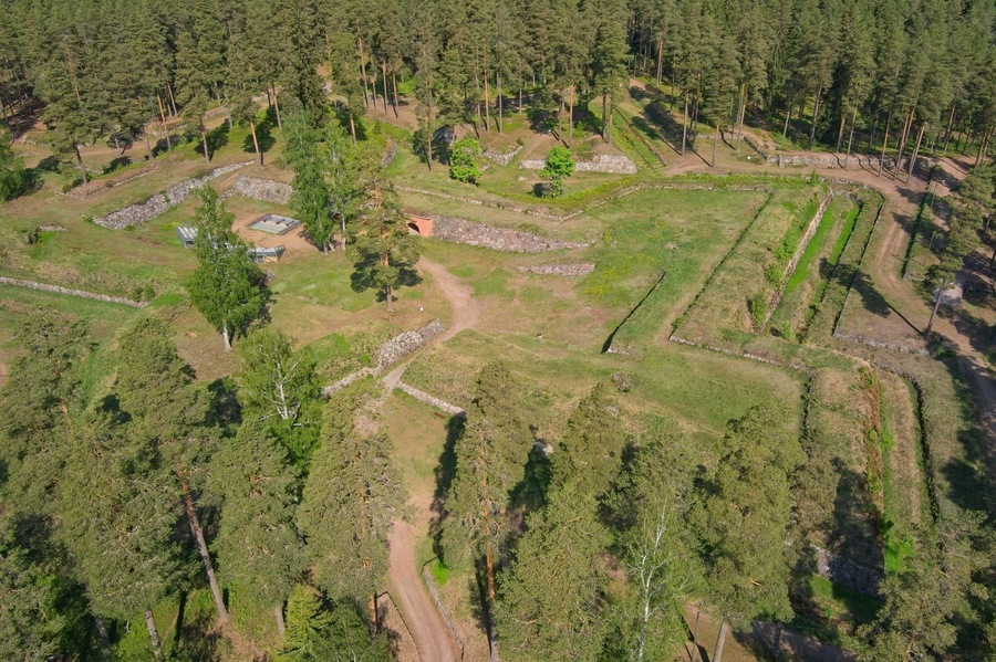Arial view of Taavetin linnoitus (David´s fortress) is a fortress built by the Russian Imperial Army in sunny spring weather, Luumäki, Finland.