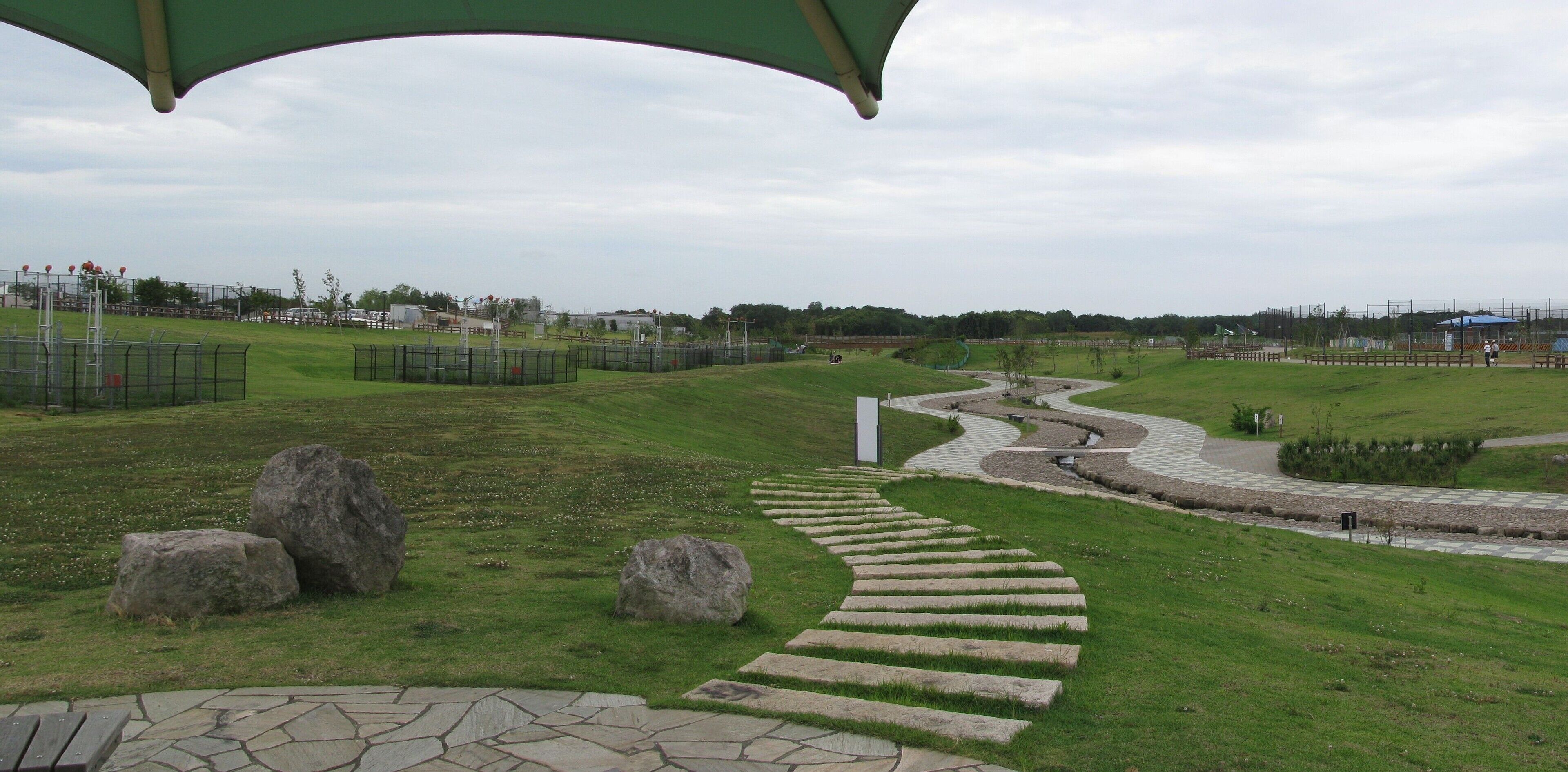 The Hikiji-gawa park Yutori-no-mori and Hikiji-gawa (river). This location is Hukuda in Yamato, Kanagawa Prefecture, Japan.
