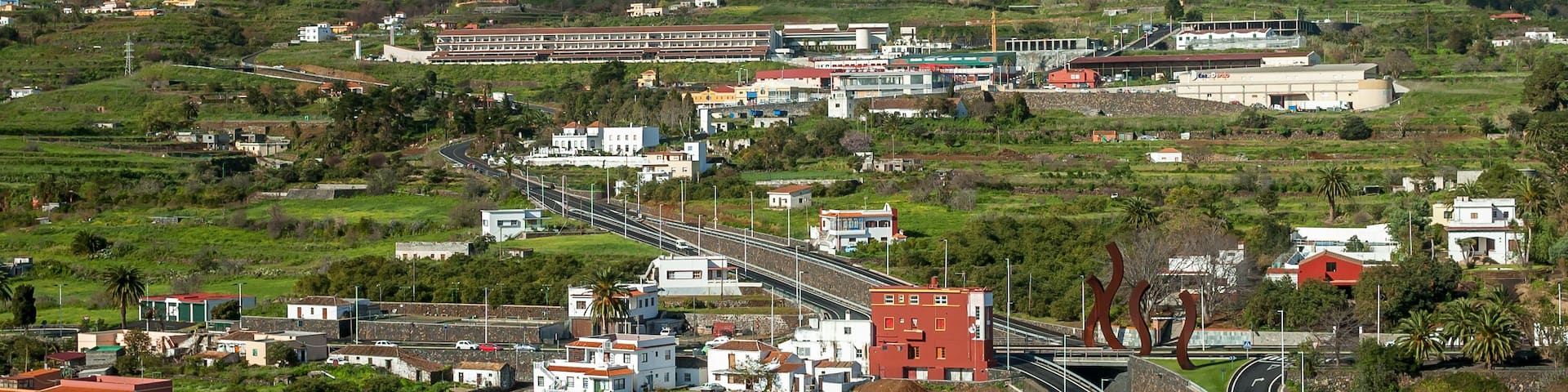 View of Brena Alta and the foothills of Cumbre Nueva from Mirador de la Conception on the island La Palma, Canary Islands, Spain