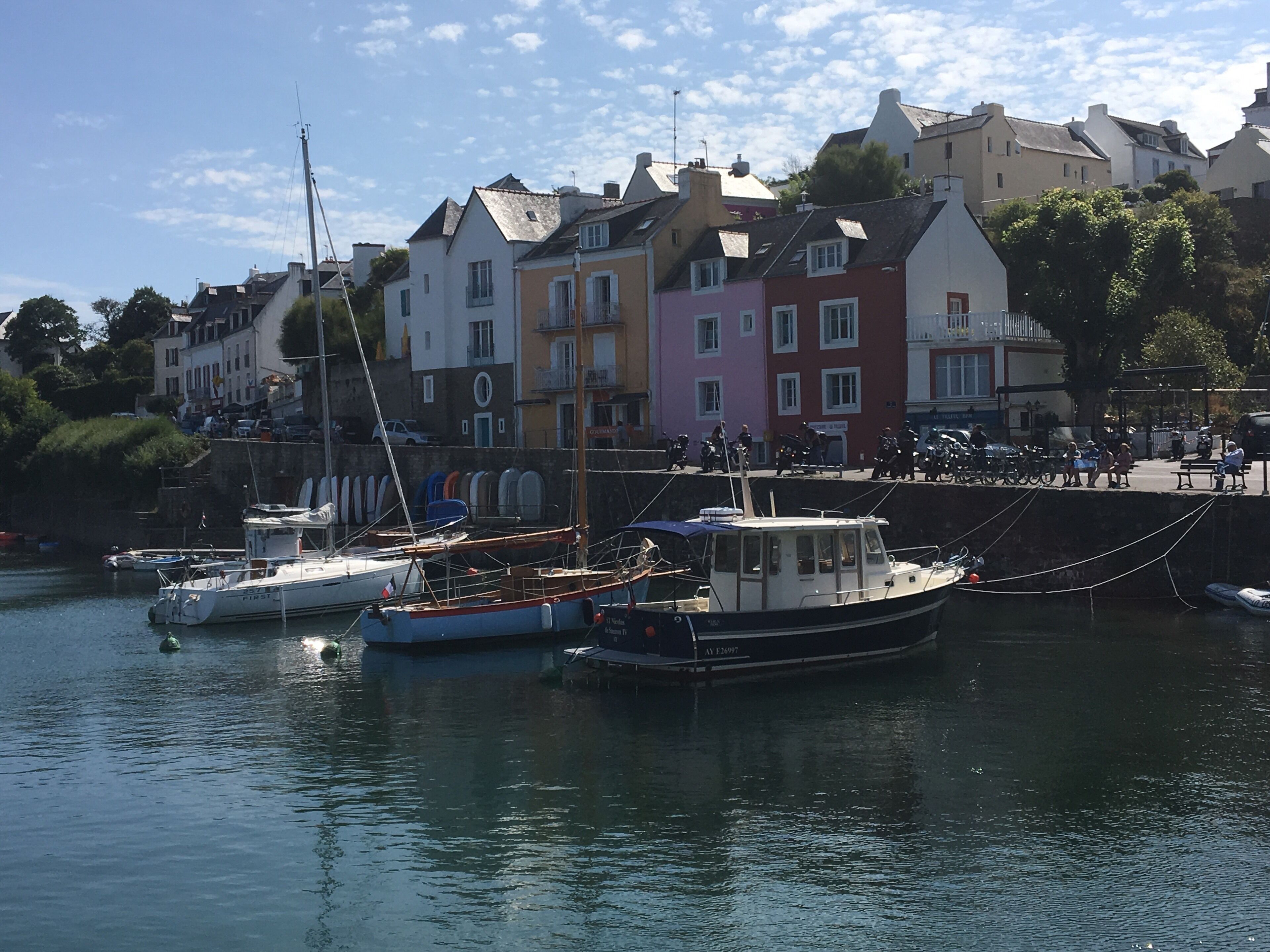 A harbor with colorful buildings and boats.
