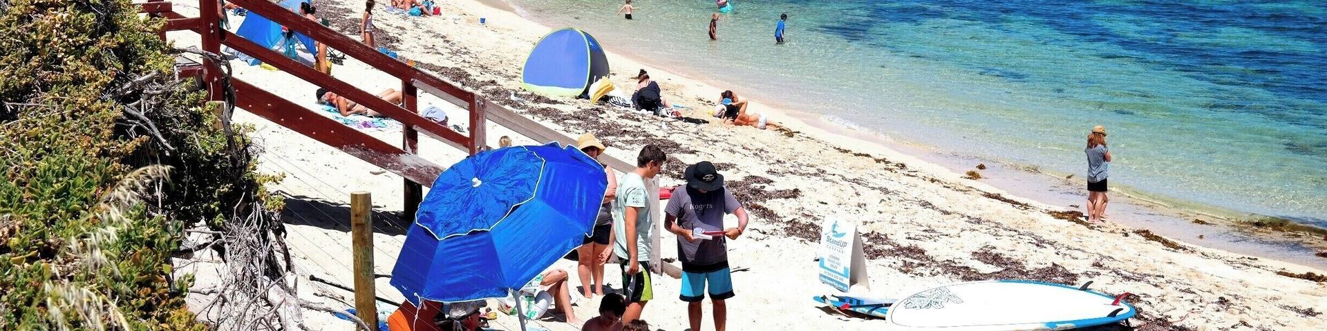 This is a small beach close to the Western Australian town of Margaret River. Loads of people from Perth come down to Margaret River for more beach time, wineries, chocolate, and local produce. Gnarabup is probably 10-15 mins away from Margaret River's town cener. This beach itself is not very wide, but it stretches along the coast and joins up with Prevelly.