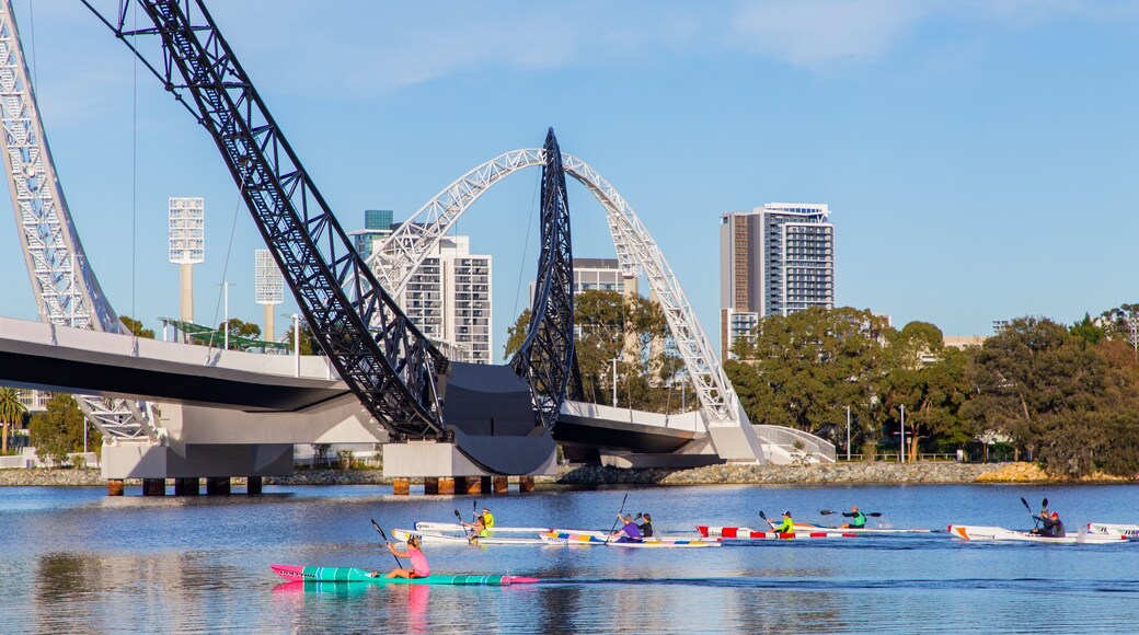 Burswood which includes a bridge, a river or creek and kayaking or canoeing