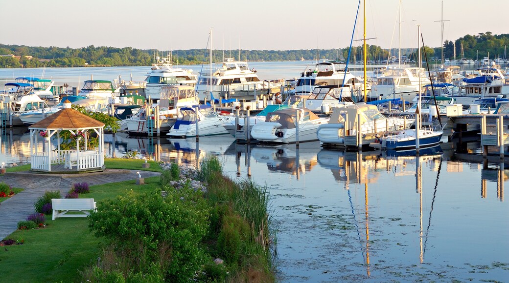 Boats docked at the marina at White Lake Michigan, USA