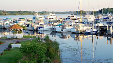 Boats docked at the marina at White Lake Michigan, USA