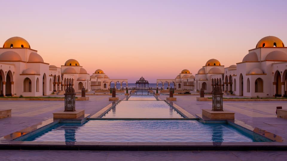 evening view of the square in Sahl Hasheesh for banner background