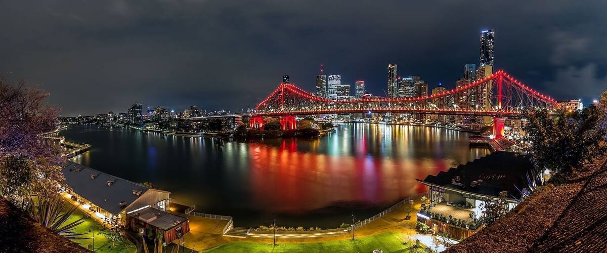 Panorama of The story bridge and the riverside walk