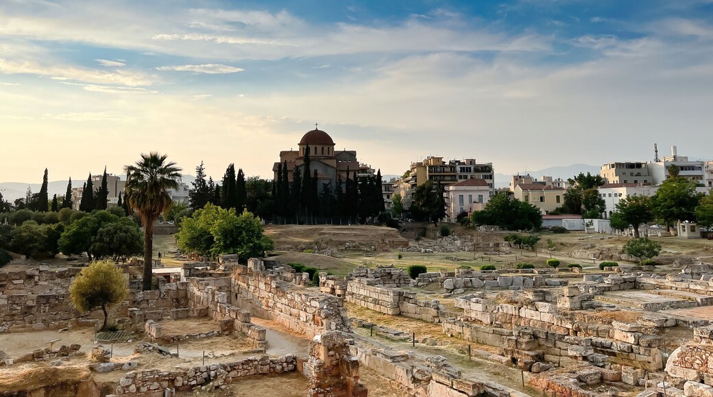 Athens, Greece remains of ancient Kerameikos Quarter, stone ruins. Is a cemetery of antiques