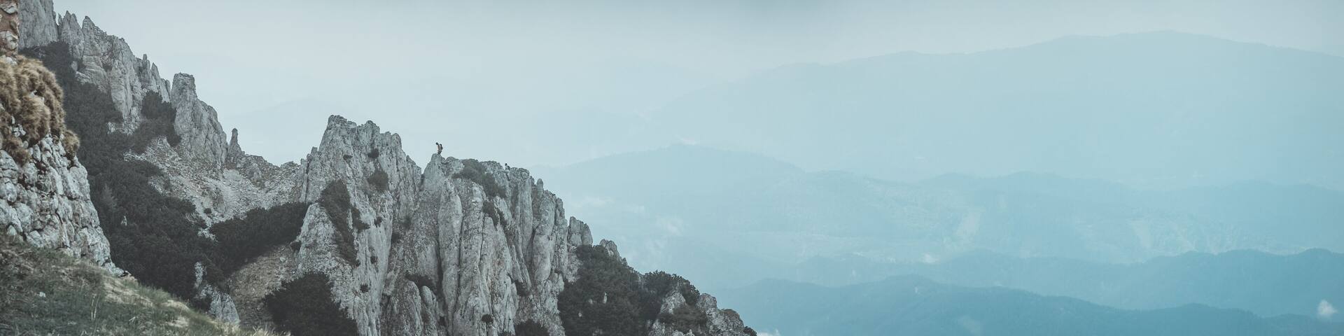 Panorama of mountain chain on a hazy day near Schneeberg in Lower Austria
