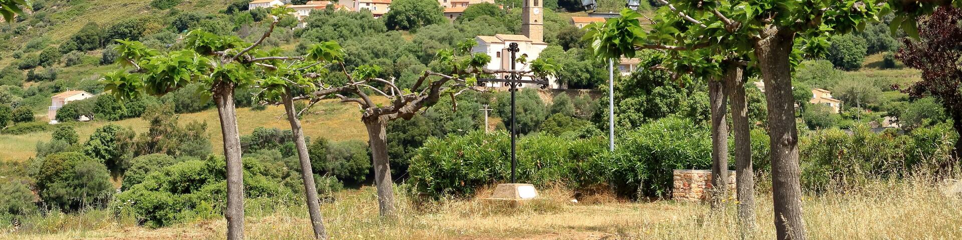 Appietto, Corse, Corsica, France - aerial view over a small village