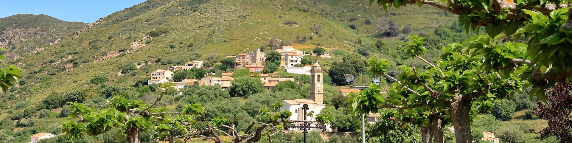 Appietto, Corse, Corsica, France - aerial view over a small village
