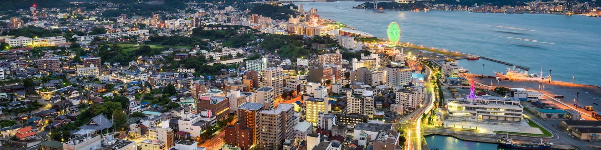 Shimonoseki, Japan skyline over the Kanmon Straits.