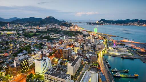 Shimonoseki, Japan skyline over the Kanmon Straits.