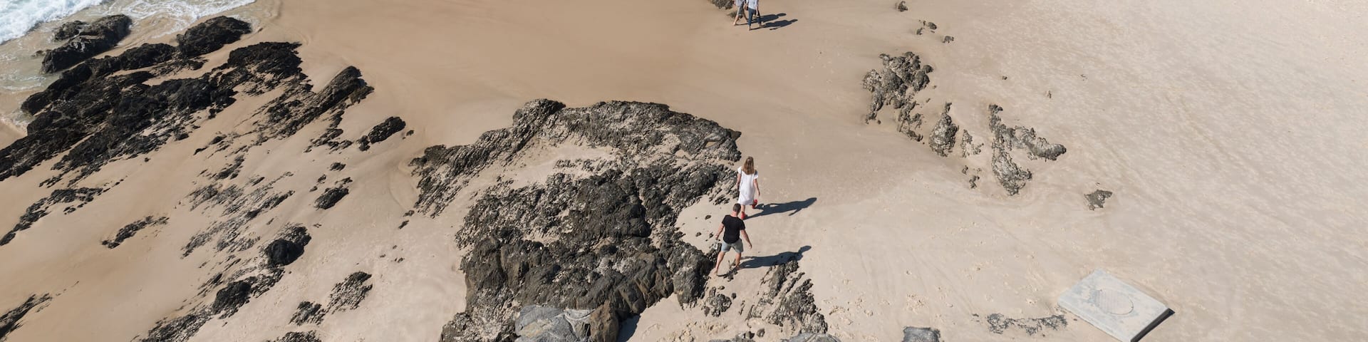 Elevated view looking down Tugun Beach to Coolangatta from Elephant Rock, Gold Coast, Queensland, Australia.