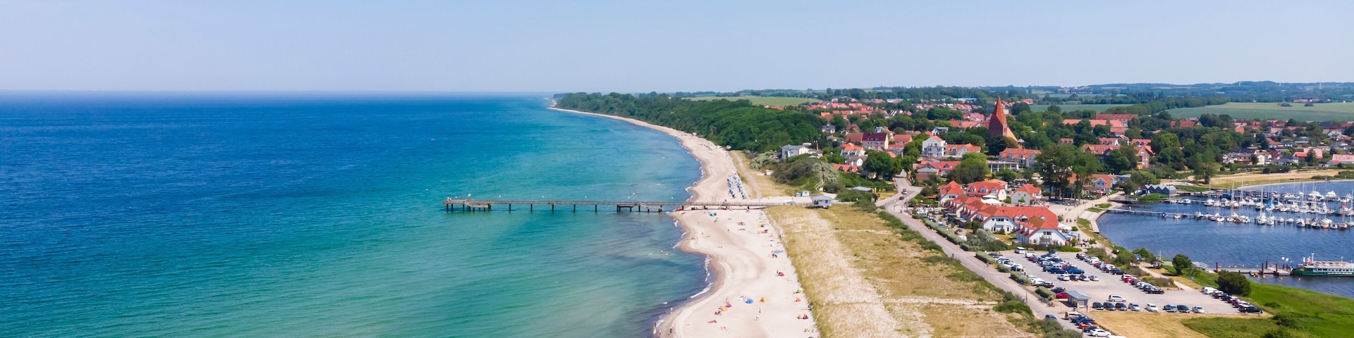 Deutschland, Mecklenburg-Vorpommern , Landkreis Rostock, Slzhaff, Wismarer Bucht, Halbinsel Wustrow, Ostseebad Rerik, Luftaufnahme, Strand , Hafen und Rerik