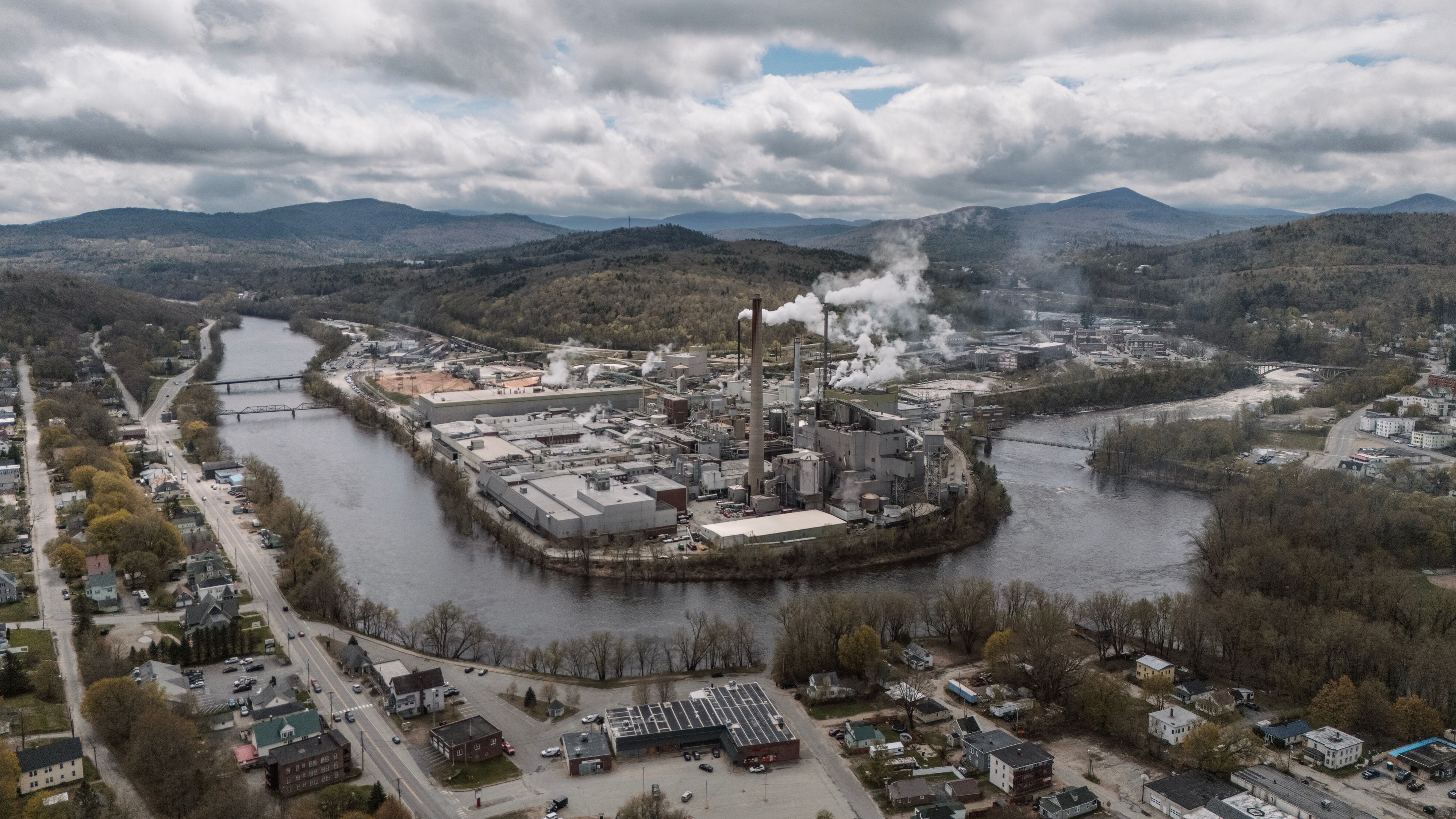 View of Androscoggin River and paper mill, Rumford, Maine