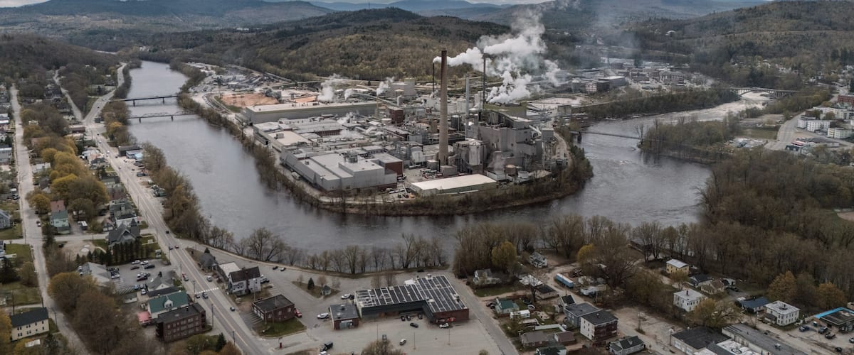 View of Androscoggin River and paper mill, Rumford, Maine