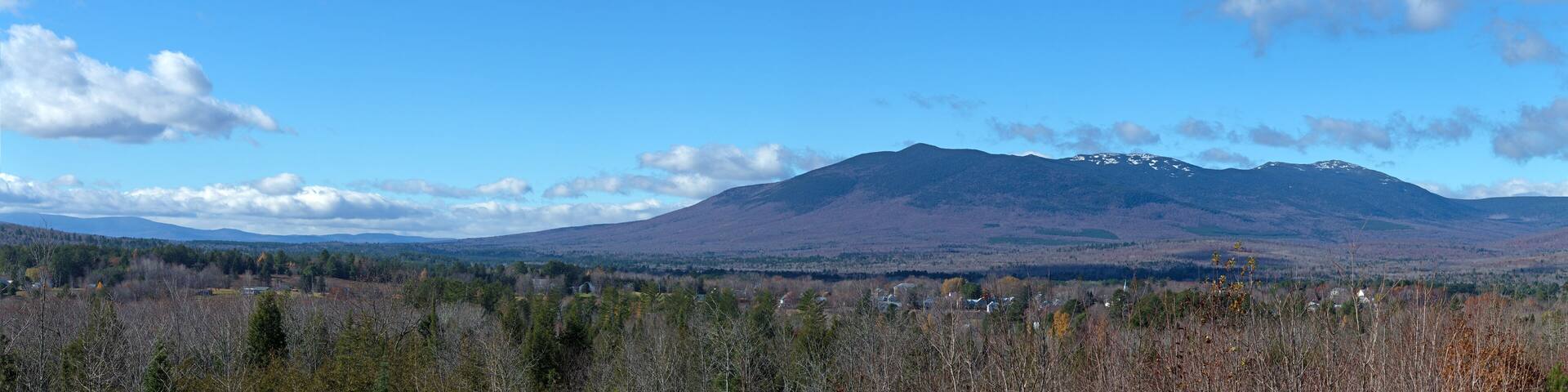 Panoramic view of Kingfield Maine in the late fall with Mount Abram in the distance.