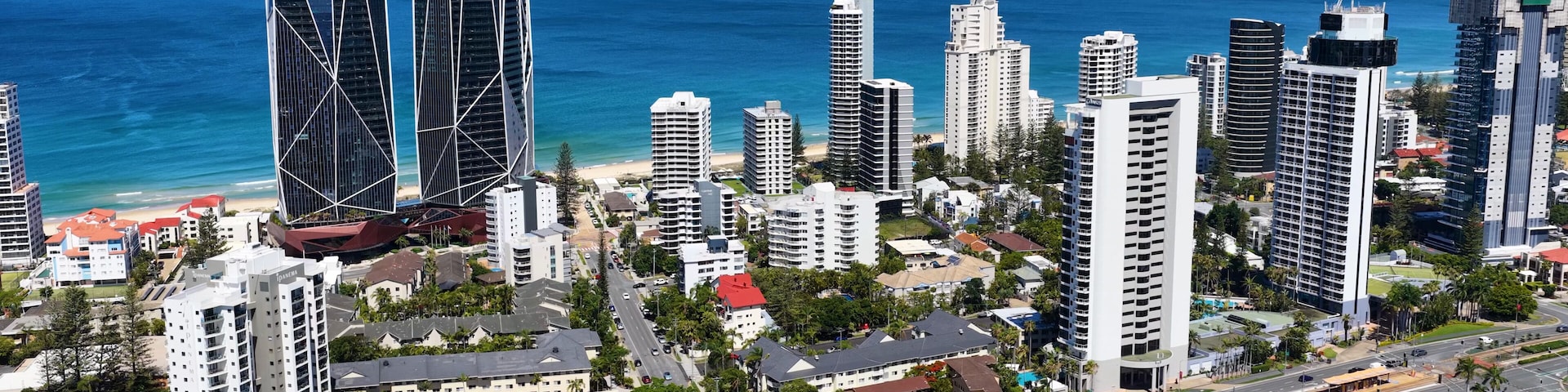 Aerial View of Broadbeach Skyline and Coastline in Gold Coast Australia