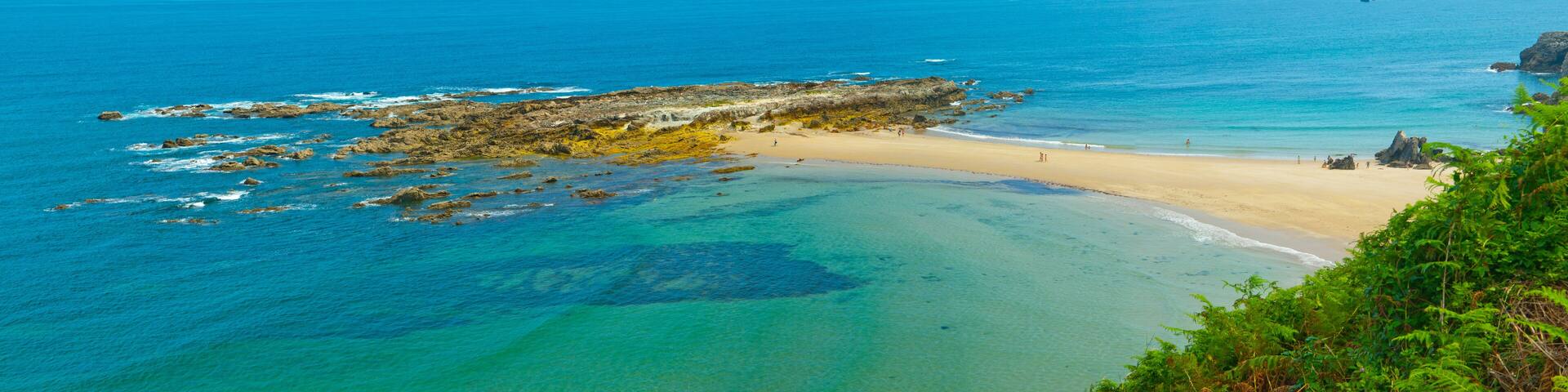 Beach in a shoal,coast of cantabria in Pechón