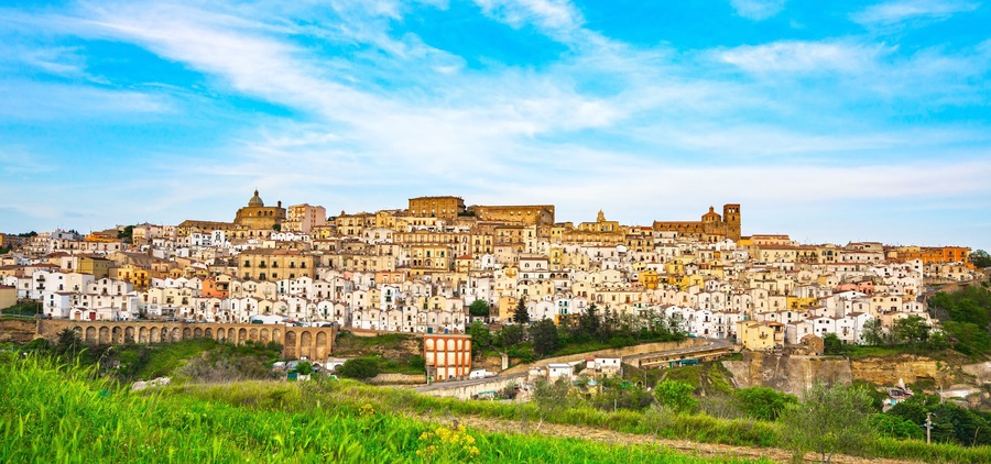 Ferrandina white old town panorama. Matera Basilicata, Italy.