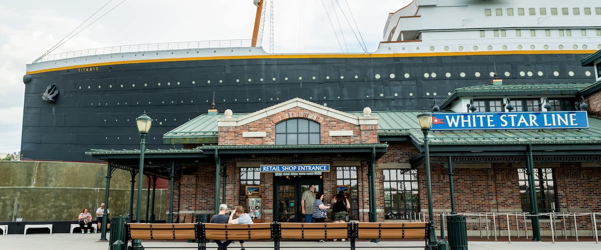 Titanic Museum showing signage and a marina