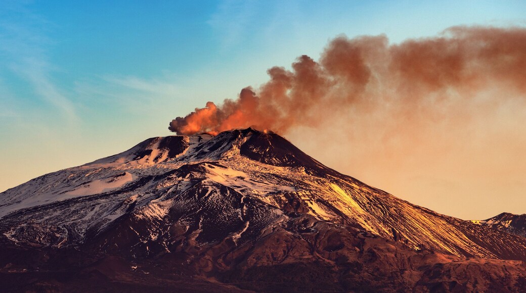 Mount Etna Volcano with smoke - Sicily island Italy