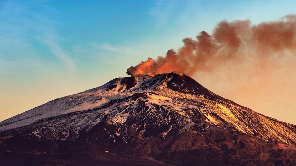 Mount Etna Volcano with smoke - Sicily island Italy