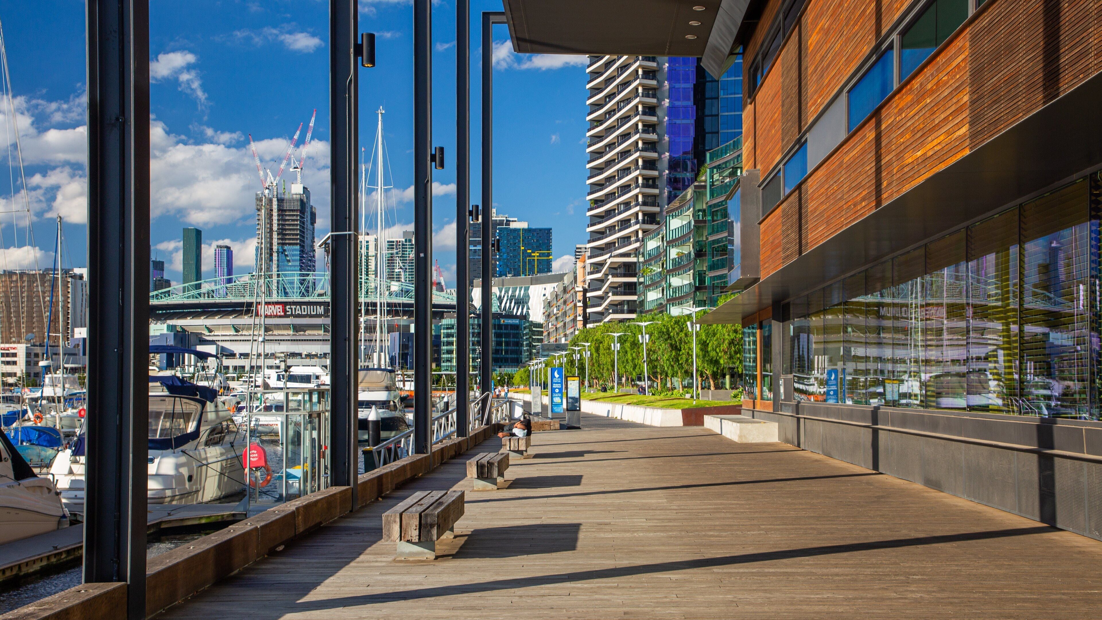 Docklands showing a city