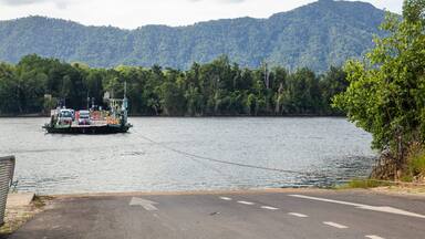 Lower Daintree featuring a ferry and a lake or waterhole