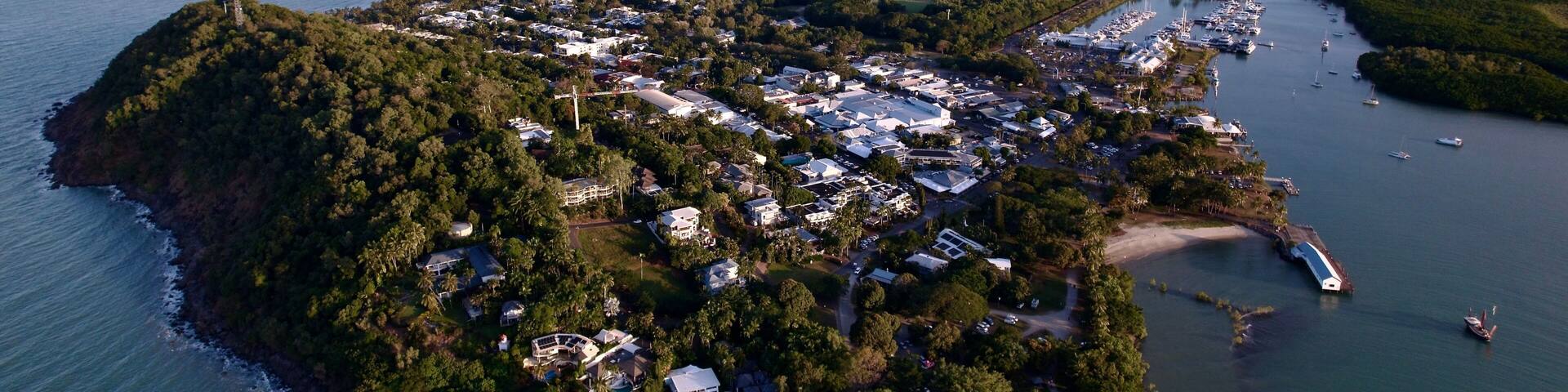 Aerial view of Port Douglas, Queensland coastline.