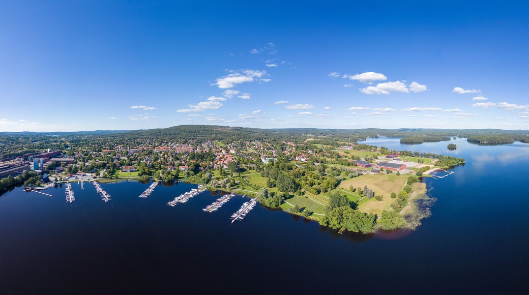 Town called Smedjebacken and lake Norra Barken in Dalarna, Sweden