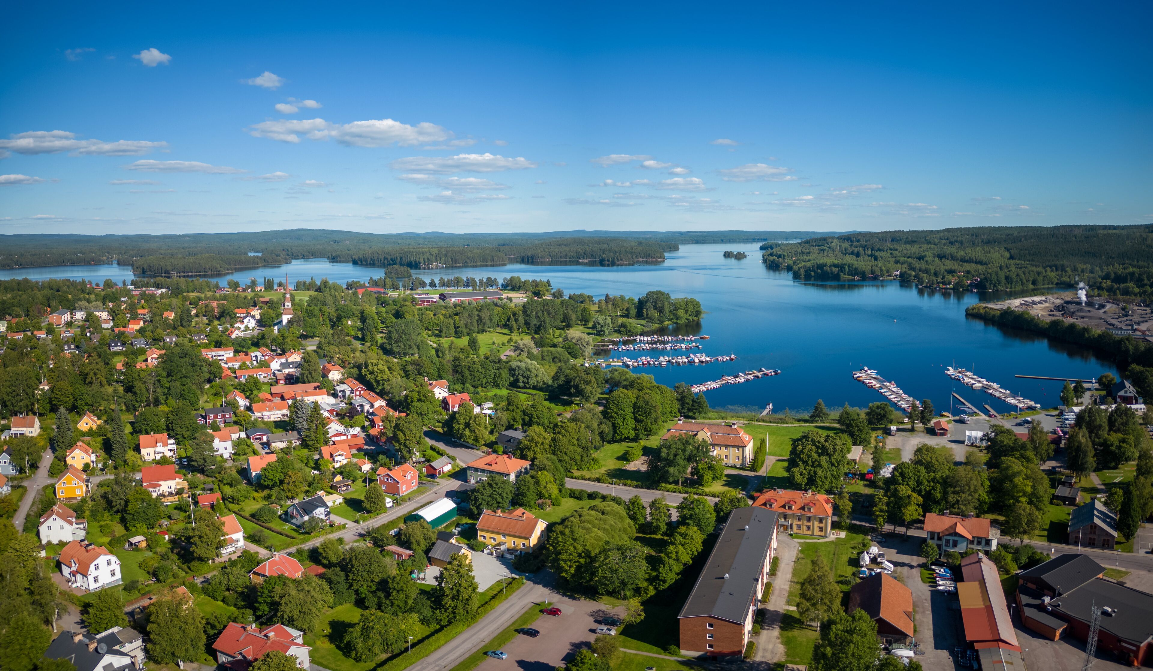 Town called Smedjebacken and lake Norra Barken in Dalarna, Sweden