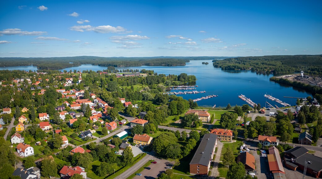 Town called Smedjebacken and lake Norra Barken in Dalarna, Sweden