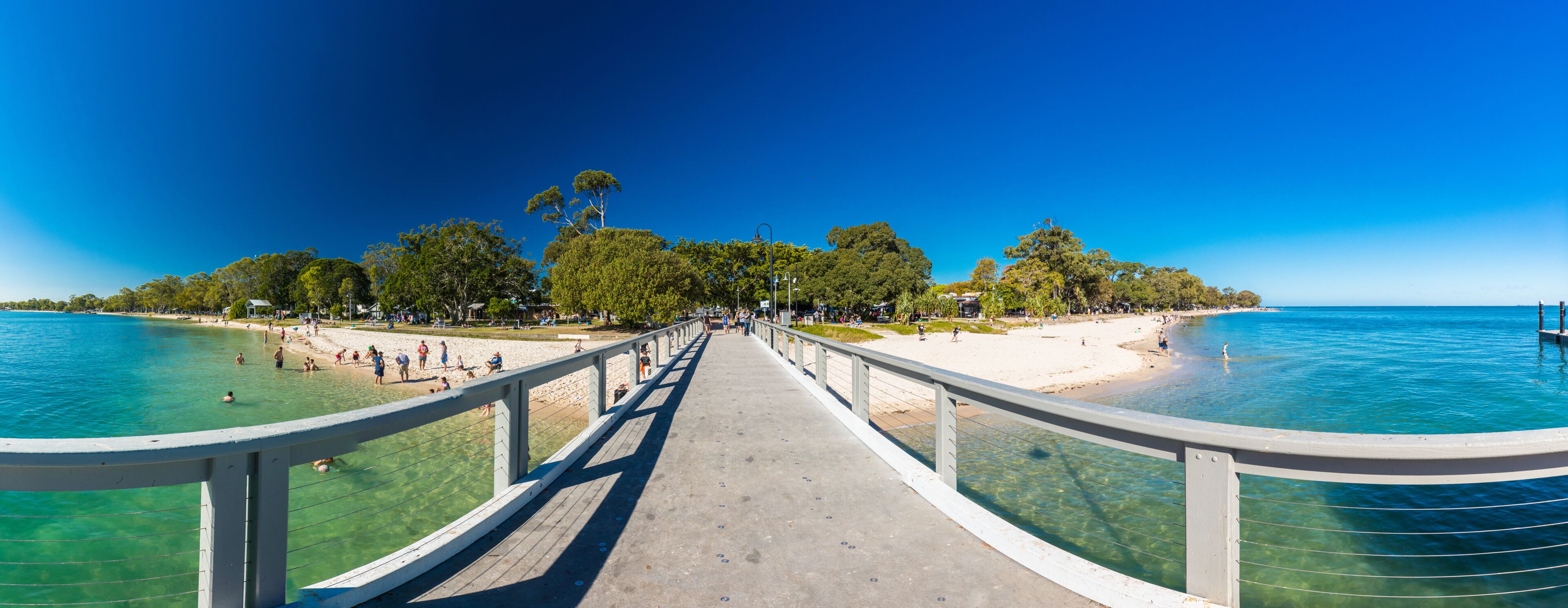 BRIBIE ISLAND, AUS - SEPT 1 2018: Beach  near the Bongaree jetty on west side of Bribie Island, Queensland, Australia