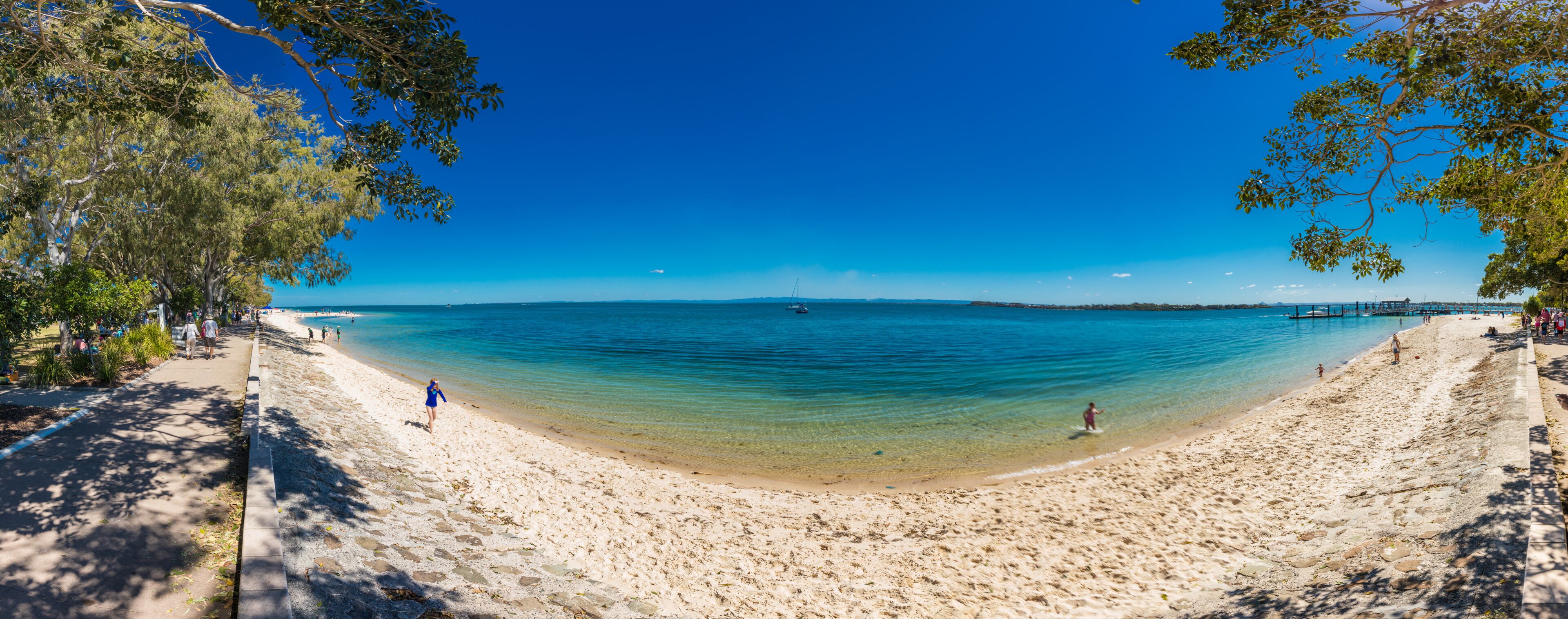BRIBIE ISLAND, AUS - SEPT 1 2018: Beach  near the Bongaree jetty on west side of Bribie Island, Queensland, Australia