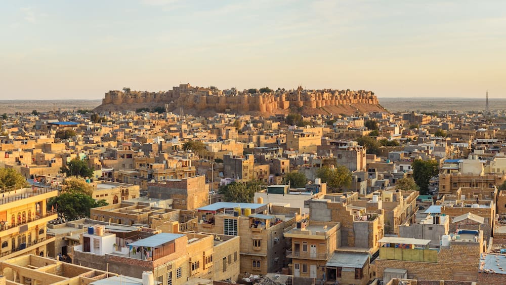 Jaisalmer city and Fort in sunset light. Rajasthan. India