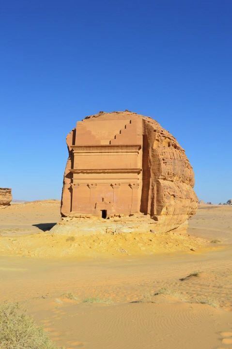 Amazing trip to Madain Saleh, Saudi Arabia.  There are many rocks carved like this, plus lots of other other-worldly rocks there.  It's a little like a smaller version of Petra (dates from around the same time), without the crowds