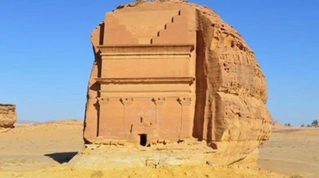 Amazing trip to Madain Saleh, Saudi Arabia. There are many rocks carved like this, plus lots of other other-worldly rocks there. It's a little like a smaller version of Petra (dates from around the same time), without the crowds