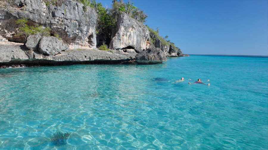 Bayahibe Beach showing tropical scenes, rugged coastline and general coastal views