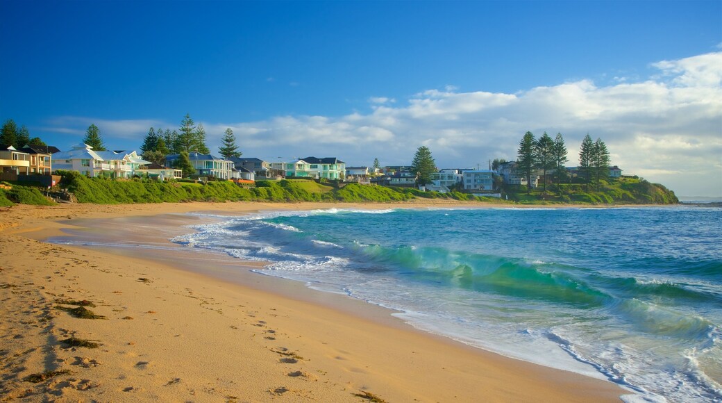Blue Bay which includes a beach, a coastal town and general coastal views